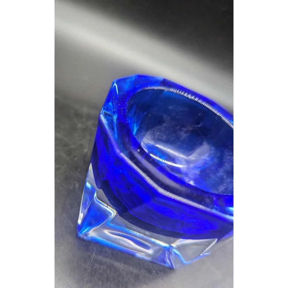 J G Durand Crystal Double Cased Cobalt to Clear Votive Tealight Holder Signed